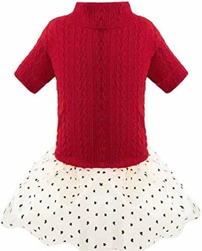 Куче плетено џемпер фустан чипка чипка тул туту облека со здолниште со срцеви модели за мали кучиња средни девојки Божиќна роденденска