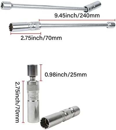 Motocoche 4PCS 14/16mm 12 точки на приклучокот за приклучоци на свеќички, 3/8 ”погонски магнетски тенок wallиден приклучок за приклучок за