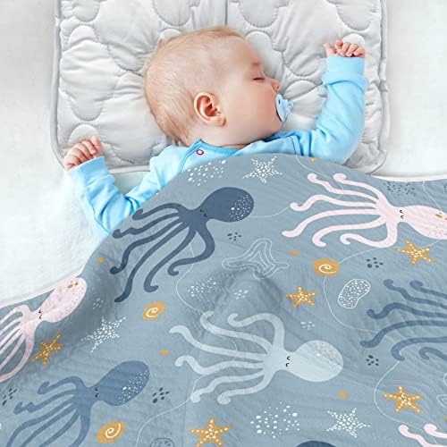 Swaddle Clabte Octopus памучно ќебе за новороденчиња, примање ќебе, лесен меко залепено ќебе за креветчето, шетач, ќебиња за