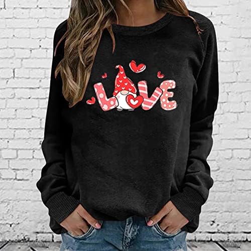 Симпатична Пуловер Блузи За Денот На Вљубените На Жените Смешни Гноми Печати Долги Ракави Екипажот Дуксер Блузи