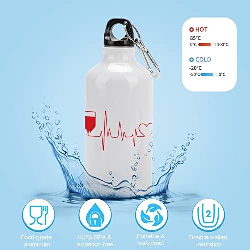 Концепт за донација на крв со спортско шише со шише со вода од алуминиумска уста за уста за уста со капа и метална кука