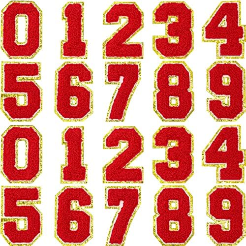 20 парчиња броеви железо на закрпи 3,15 инчи Chenille везење варсити броеви со сјајни sequins шијат или железо по број на аплицирање
