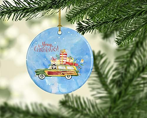 Богатства на Каролина CK2413CO1 Среќен Божиќ Алјаска Маламут керамички украс, украси за новогодишни елки, виси украс за Божиќ,