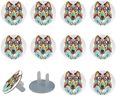 Електричен излез опфаќа 12 пакувања, пластични приклучоци опфаќа безбедносни капачиња за заштитник на штекерот - обоена волк мандала уметност