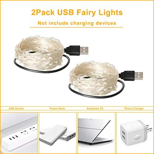 Blingstar Fairy Lights Пакет, 2Pack USB напојувани жици на жици+2 пакет батерија управувани со самовила светла, декоративни светла за Божиќна