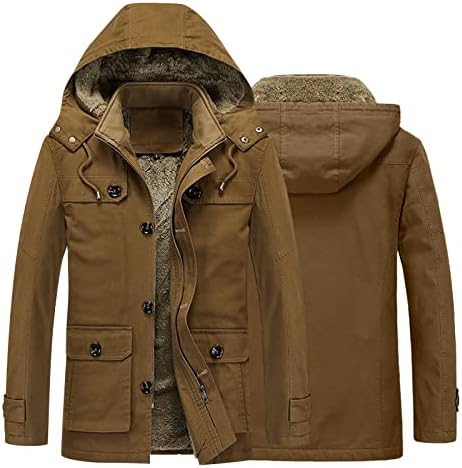 Зимски палто на Xzhdd за мажи, плус кадифено задебелно руно на отворено ветерно воен топол топол јакни со качулка, надвор од облеката,