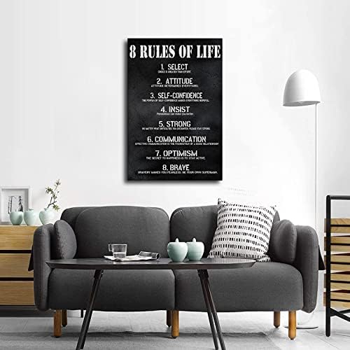 8 Правила на живот Мотивационен постер Инспиративни позитивни цитати канцеларија, колеџ, студентски дом, училница, спална соба за куќи за