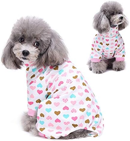 Smalllee_lucky_store Слатка срца artltleneck меки памучни пижами за мали кучиња мачки кутре pjs скок со нозе облека за миленичиња розова,