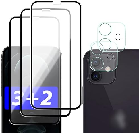 NNJIUSHENG 3 Пакет Заштитник На Екранот Компатибилен со iPhone 12,со 2 Пакет Леќа Заштитник, HD Калено Стакло Филм Против Гребење