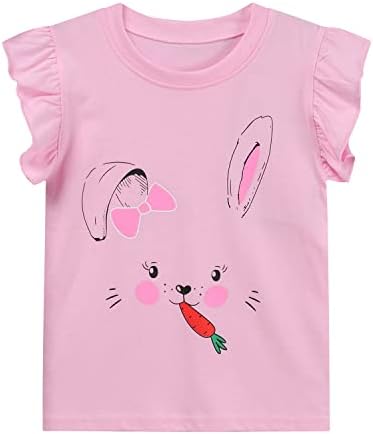 Велигденски кошули за девојче за деца Руфл кратки ракави зајаче маица за деца девојчиња памучни врвови 2-7 години