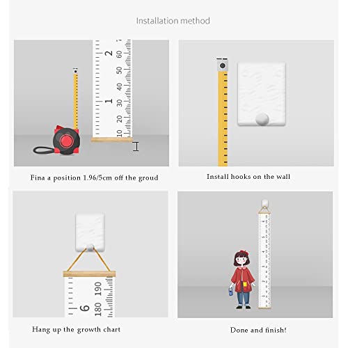 Табела за раст на бебето, табела за висина на wallидови за деца, 79 x 7,9in дрвена рамка мерење на платно за висина за декорација на детска соба
