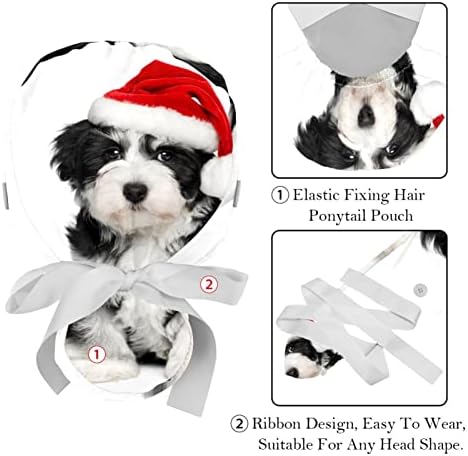 2 Пакувајте ја работната капа на жените со копчиња лента вратоврска назад симпатична Дедо Мраз Божиќна елк Снежен човек со долги капаци на косата