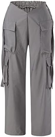 Карго панталони за жени, обични широки права нога опуштени карго панталони со широки панталони со џебови гранџ улична облека