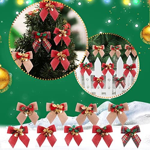 Божиќна декорација Bowknot е новогодишно украсување украс за украси симпатична шарена полиестер Божиќ 12 пакувања лакови за подароци