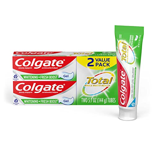 Колгејт вкупно белење + свежо засилување паста за заби, паста за заби од нане, цевка од 5,1 мл, 2 пакувања