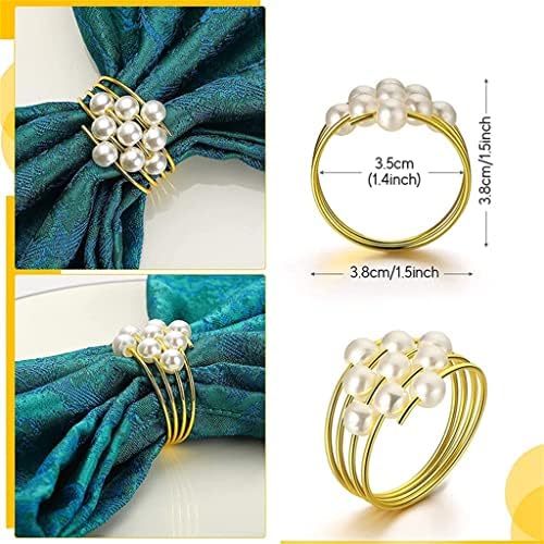 Xjjzs сет од 12 златни бисери со салфетки прстени Свадби ги фаворизираат сервис -салфетки прстени за вечера, бисери од салфетки прстени прстени