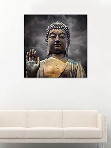 999STORE Непознати големи печатени статуа на големото лице на Буда со сликање на рачно платно
