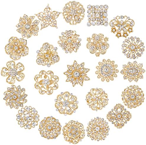 Wmhaimo 24 парчиња разновиден кристален ригинстонс брош иглички поставени за комплет за букети за венчавки DIY