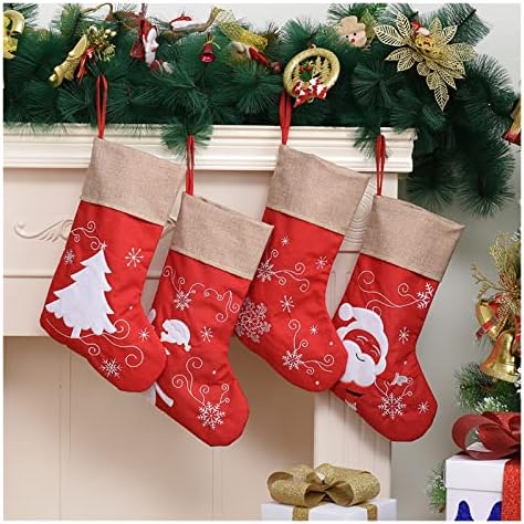 Црвени Божиќни Чорапи Божиќна Декорација Материјали Божиќен Приврзок Новогодишна Елка Декорација Торба За Подароци