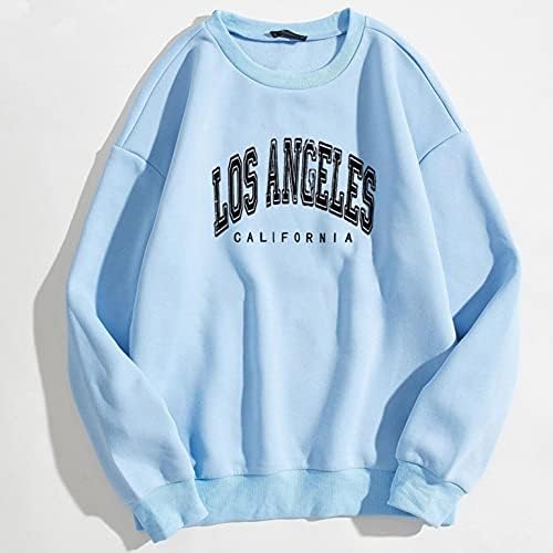 Женски џемпери на Анивуд тинејџерски девојки Преголема екипа на екипажот Гроздобер графички Лос Анџелес Калифорнија Обични кошули