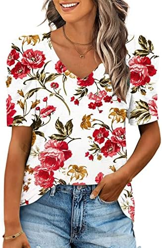 Есен лето божрка цветна графичка врвна кошула за жени кратки ракави со памук, памучна маица за бранч, маица C2 C2