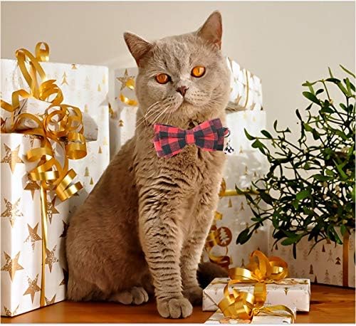 Малиер 2 Спакувајте Божиќни Јаки За Мачки Отцепени Со Машна И Ѕвонче, Класична Карирана Јака За Мачиња Од Биволи Со Јака За Мачки За Мачки