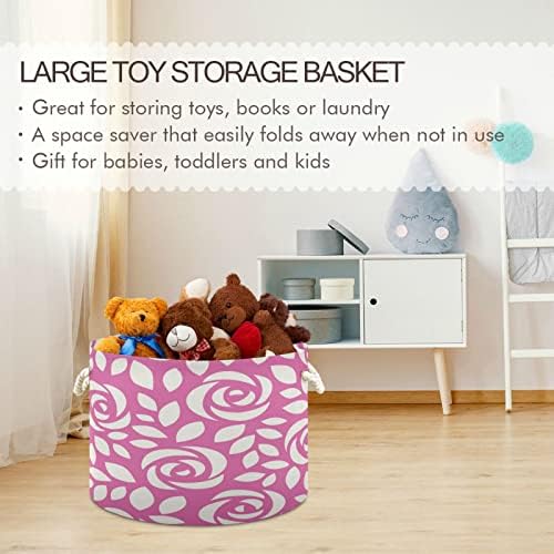 Кигаи розови рози памучни јаже корпа голема склоплива бебешка перење корпа за корпи за деца, играчки за складирање на играчки за куќиште за расадник