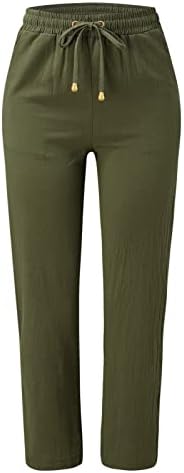 Женски постелнини панталони лето директно широки панталони за нозе, кои влечат панталони со високи половини