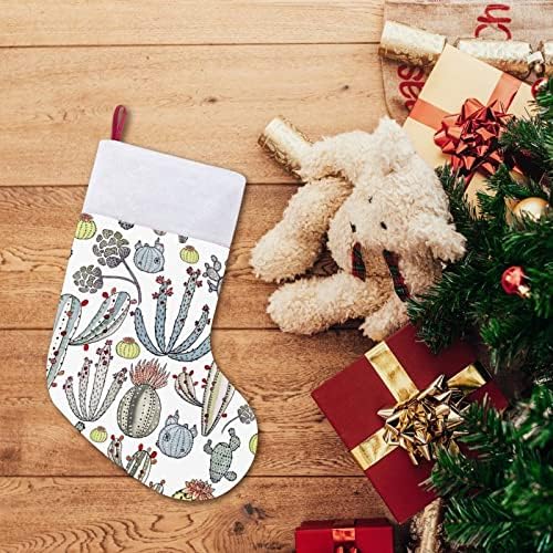 Акварел кактус Божиќно порибување Божиќно дрво камин виси чорапи со кратка кадифен манжетна декорација за домашна забава