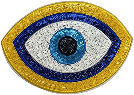 Линијата на Карен железо на големи закрпи за очите или шиење на облеката извезена значка Апликација сина жолта мотив за DIY