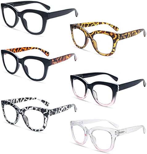 COJWIS 6 пакувања за читање очила за жени стилски сино светло блокирање против очила за очила за очила