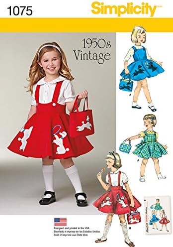 Едноставност 1075 1950 година Гроздобер торба, скокач и шема за шиење на здолниште за пудл за девојчиња, големини 3-8