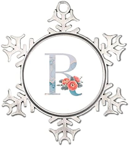 Сина монограм почетна буква u Сребрена Божиќна украс Англиски азбука Монограмирана метална снегулка украс Божиќни забави украси цвеќиња букет