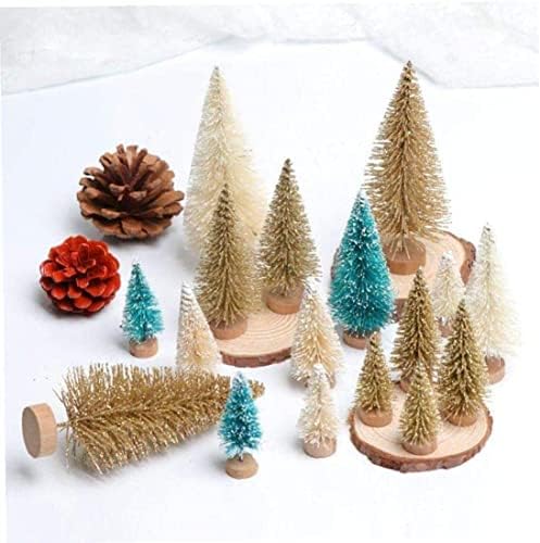 12 парчиња Мини Новогодишна Елка Минијатурен Бор Ситни Сисални Дрвја Со Снег И Дрвена Основа За Божиќна Декорација На Домот