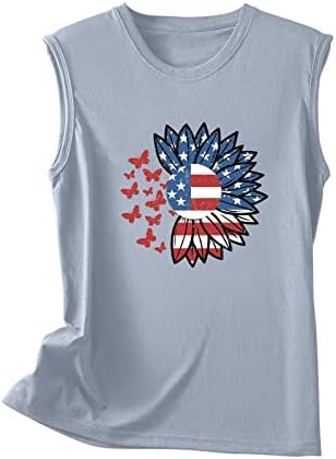 Сончоглед резервоарот за жени Патриотска графичка маичка 4 -ти јули лето без ракави елек -маик во САД знаме женски резервоар кошули
