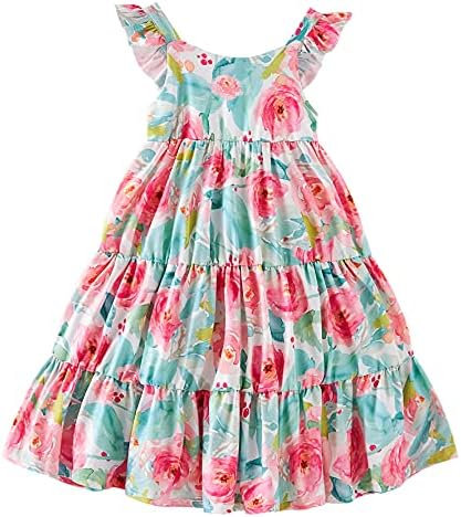 Мали Девојчиња Летни Фустани Цветни Возбудливи Ракави Сарафан Секојдневен Фустан За Игрива Без Ракави А-Линија 2-8 Години