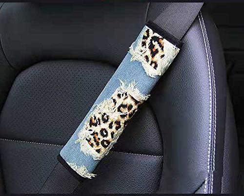 Подложни за појас на безбедносниот појас на леопардот за леопард за жени мажи, Универзален моден автомобил Анти-тензичен безбедносен појас заштитна