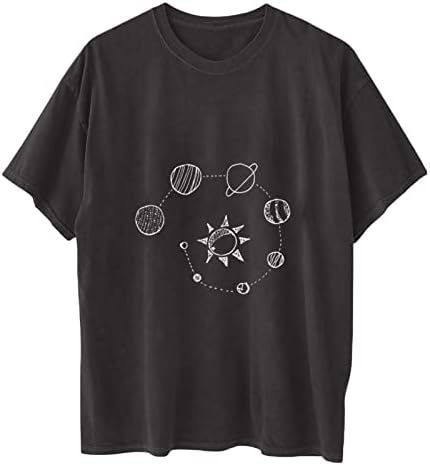 Девојки месечина Сонце блуза со кратки ракави памучни екипаж вратот лабава вклопена викторијанска дневна маичка женска секира