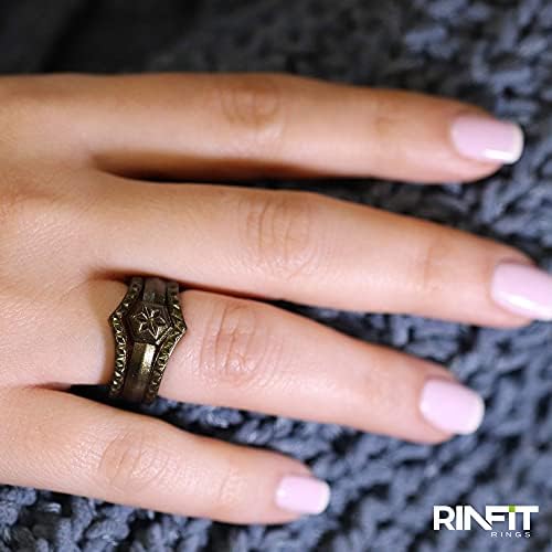 Ринфит женски силиконски венчален прстен. Стабилни прстени. Пакет со 6 прстени. Удобни, меки гумени свадбени ленти. Сребрена, бронза и злато