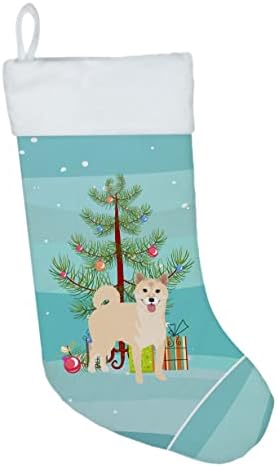 Богатства на Каролина WDK3159CS SHIBA INU Cream 1 Божиќно Божиќно порибување, камин што виси чорапи Божиќна сезона забава Декорации