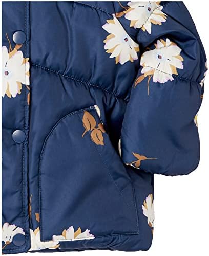Зимски палто на девојчињата Ошкош Б'Гош девојки, морнарица со стилски цветен дизајн