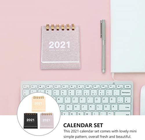 ToyAndona 3PCS 2021 Mini Desk Calendar Мала стоечка месечна биро за биро календар за стопанство на серпентина на серпентина дневна планер