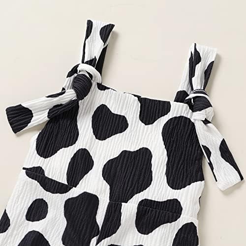 Среќен градско дете бебе девојче крава печатење bellвонче на дното на дното панталони деца карирани џумбити ромпер летна облека без грб