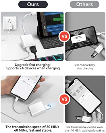 Fubiaofei 2 пакет USB адаптер за iPhone, iPad до USB женски OTG Adpater, преносен USB адаптер за iPhone со порта за полнење, поддржува USB