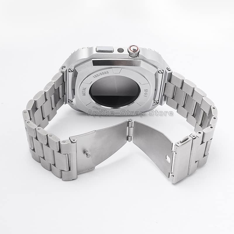 HOUCY 44mm Луксузен Мод Комплет за Apple Watch Band 8 7 45mm Метална Рамка Покритие за iwatch серија 6 SE 5 4 силиконски Ремен