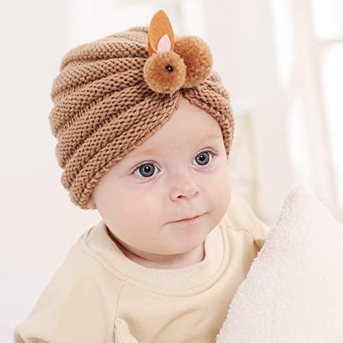 Qiansail новороденче плетена волнена зајак турбан капа, куглана глава, обвивка за новороденчиња, деца девојче капа капа за коса,