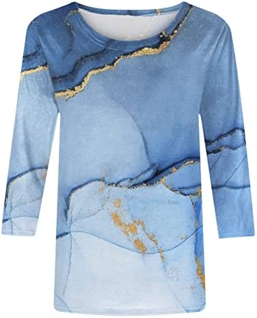 Девојки есен лето памучна блуза долга 3/4 ракав 2023 екипаж со брод на вратот графички обичен врвен маица за жени 2u 2u