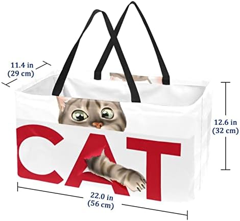 Кошница за еднократно шопинг, симпатична мачка преносна преклопна пикник намирници кеси за перење алишта, торба за торбичка за купување тота