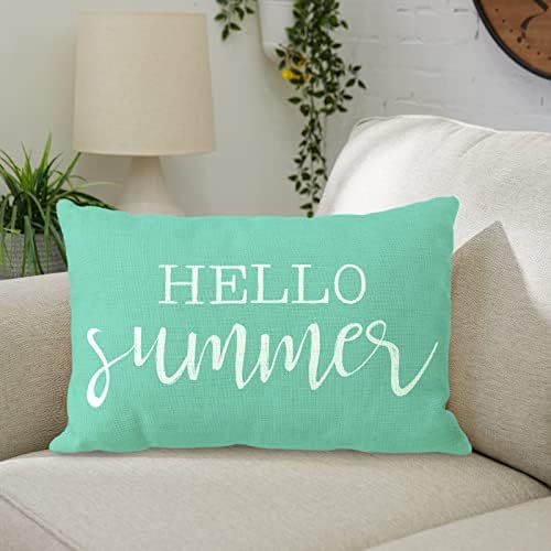 Ломчен сина летна перница опфаќа 12x20 инчи здраво лето лумбална перница покритие летни украси за перничиња за кауч за софа
