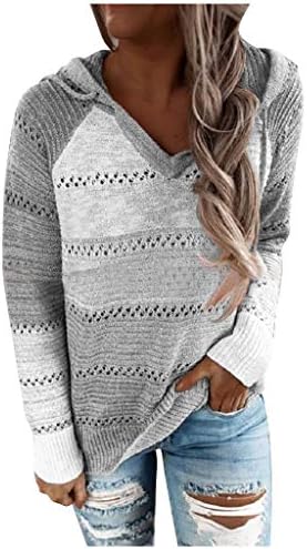 Кошула за жени, женски бои блок шари џемпери џемпер со долг ракав, обичен лабав плетен пулвер, врвови за џемпери за џемпери